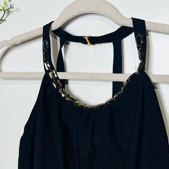 Jones New York Black Halter Gemstone Neckline One-Piece Bathing Suit - Picture 2 of 9
